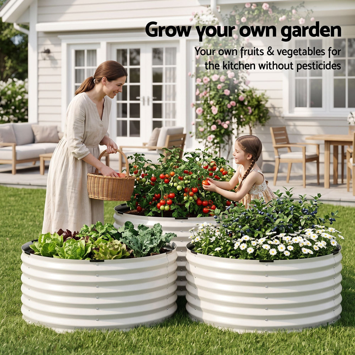 Round Metal Raised Garden Bed 90x45cm Planter Box - White - Home & Garden > Garden Beds > Garden Beds & Planters - Rivercity House & Home Co. (ABN 18 642 972 209) - Affordable Modern Furniture Australia