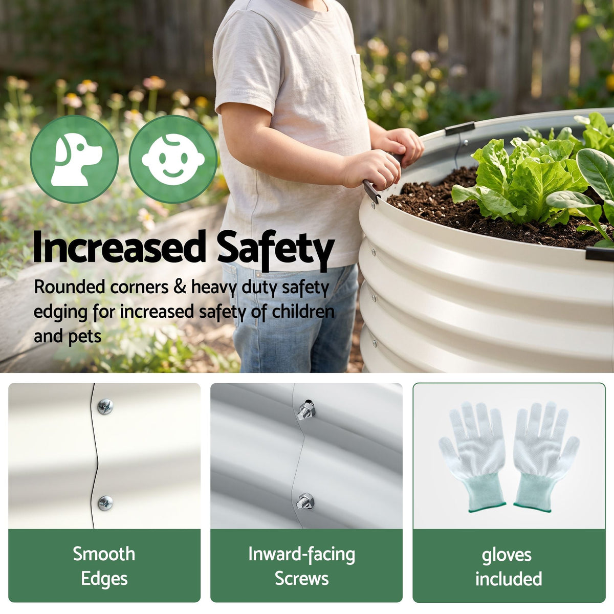 Round Metal Raised Garden Bed 90x45cm Planter Box - White - Home & Garden > Garden Beds > Garden Beds & Planters - Rivercity House & Home Co. (ABN 18 642 972 209) - Affordable Modern Furniture Australia