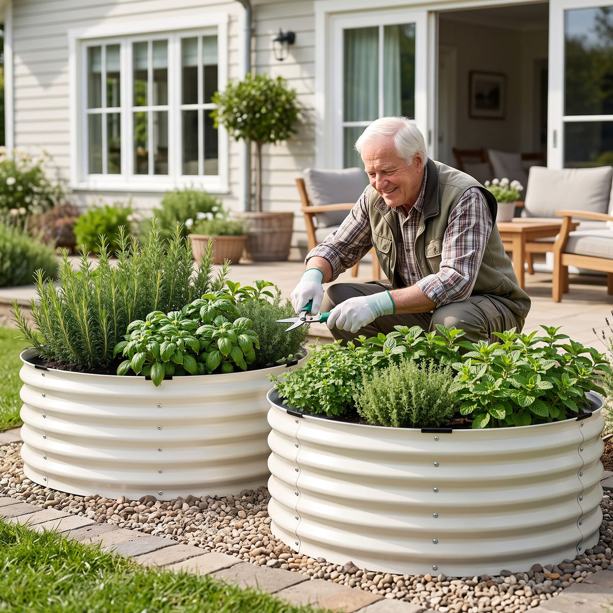 Round Metal Raised Garden Bed 90x45cm Planter Box - White - Home & Garden > Garden Beds > Garden Beds & Planters - Rivercity House & Home Co. (ABN 18 642 972 209) - Affordable Modern Furniture Australia