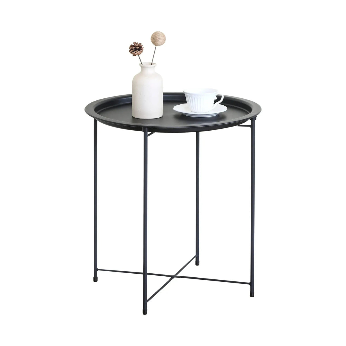 Round Metal Tray Top Side Table 47cm Diameter - Black - Furniture > Sofas > Sofa Accessories - Rivercity House & Home Co. (ABN 18 642 972 209) - Affordable Modern Furniture Australia