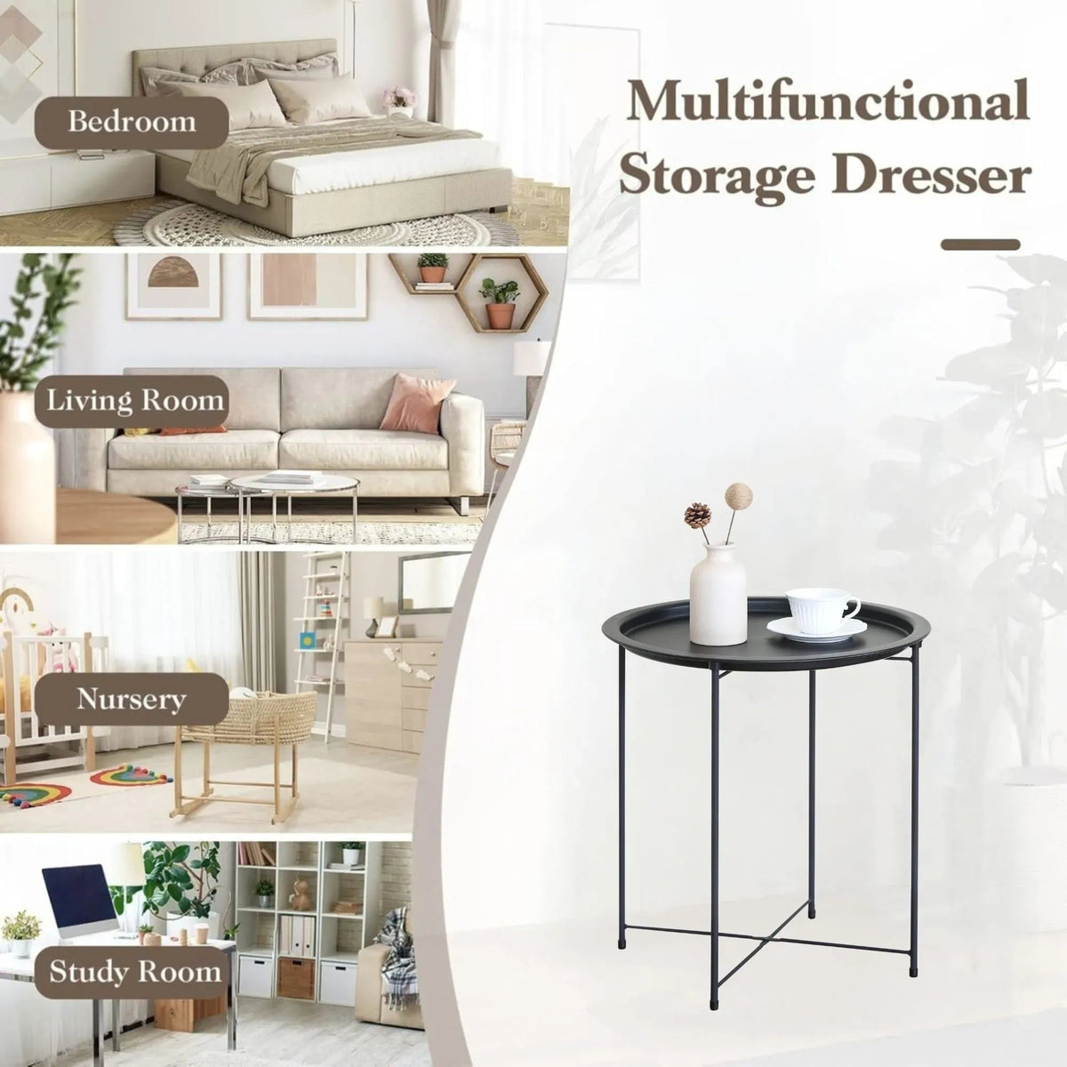 Round Metal Tray Top Side Table 47cm Diameter - Black - Furniture > Sofas > Sofa Accessories - Rivercity House & Home Co. (ABN 18 642 972 209) - Affordable Modern Furniture Australia