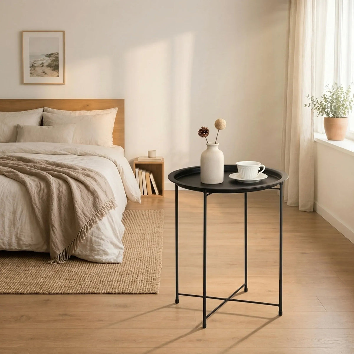 Round Metal Tray Top Side Table 47cm Diameter - Black - Furniture > Sofas > Sofa Accessories - Rivercity House & Home Co. (ABN 18 642 972 209) - Affordable Modern Furniture Australia