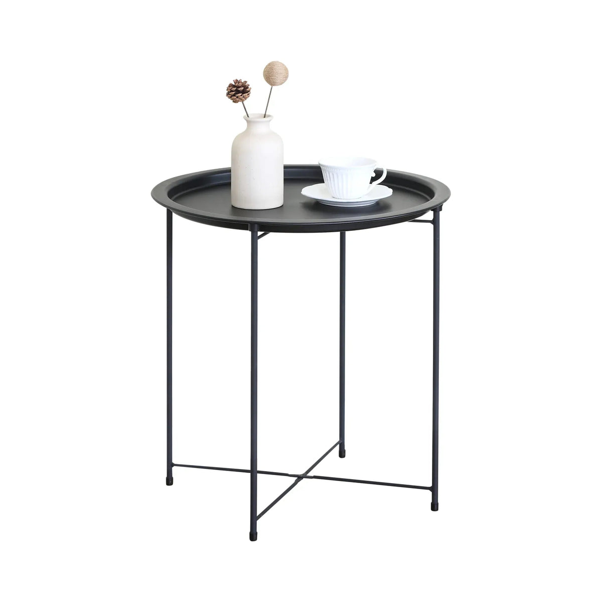 Round Metal Tray Top Side Table 47cm Diameter - Black - Furniture > Sofas > Sofa Accessories - Rivercity House & Home Co. (ABN 18 642 972 209) - Affordable Modern Furniture Australia