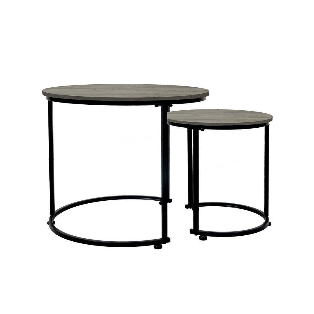 Round Nesting Coffee Table Set with Wood Grain Top and Metal Frame - Grey - Rivercity House & Home Co. (ABN 18 642 972 209) - Affordable Modern Furniture Australia