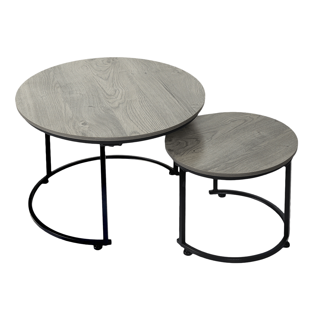 Round Nesting Coffee Table Set with Wood Grain Top and Metal Frame - Grey - Rivercity House & Home Co. (ABN 18 642 972 209) - Affordable Modern Furniture Australia