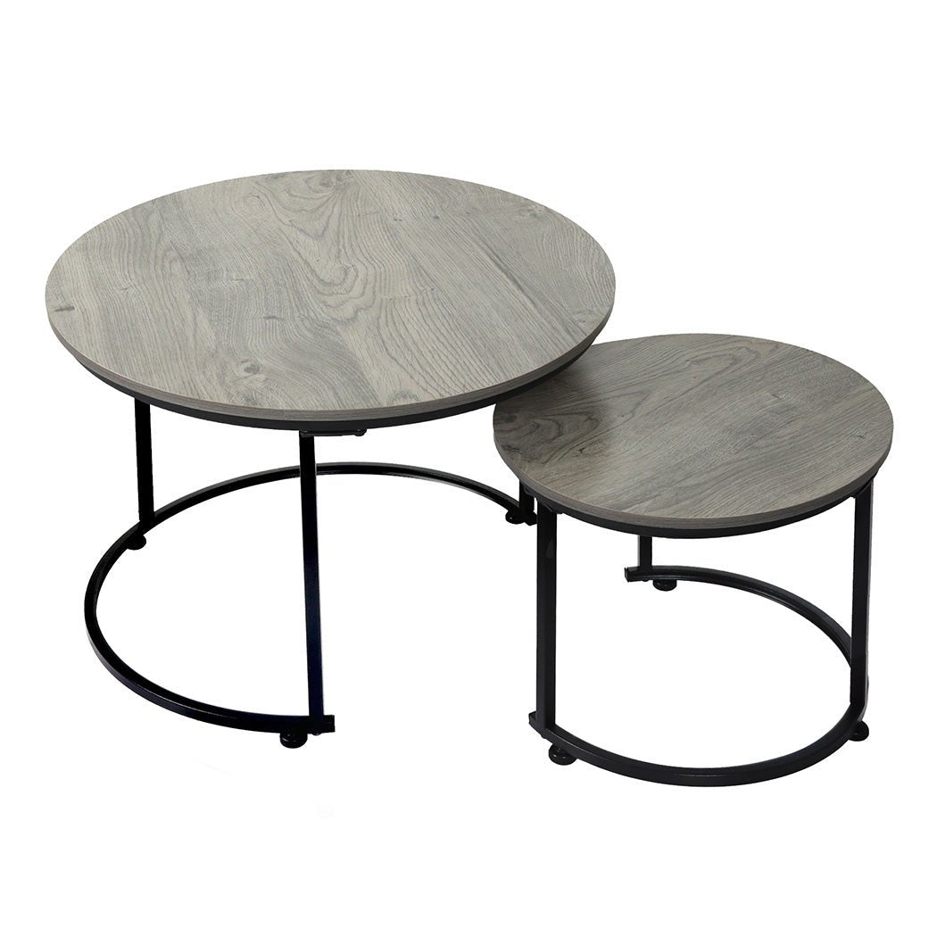 Round Nesting Coffee Table Set with Wood Grain Top and Metal Frame - Grey - Rivercity House & Home Co. (ABN 18 642 972 209) - Affordable Modern Furniture Australia