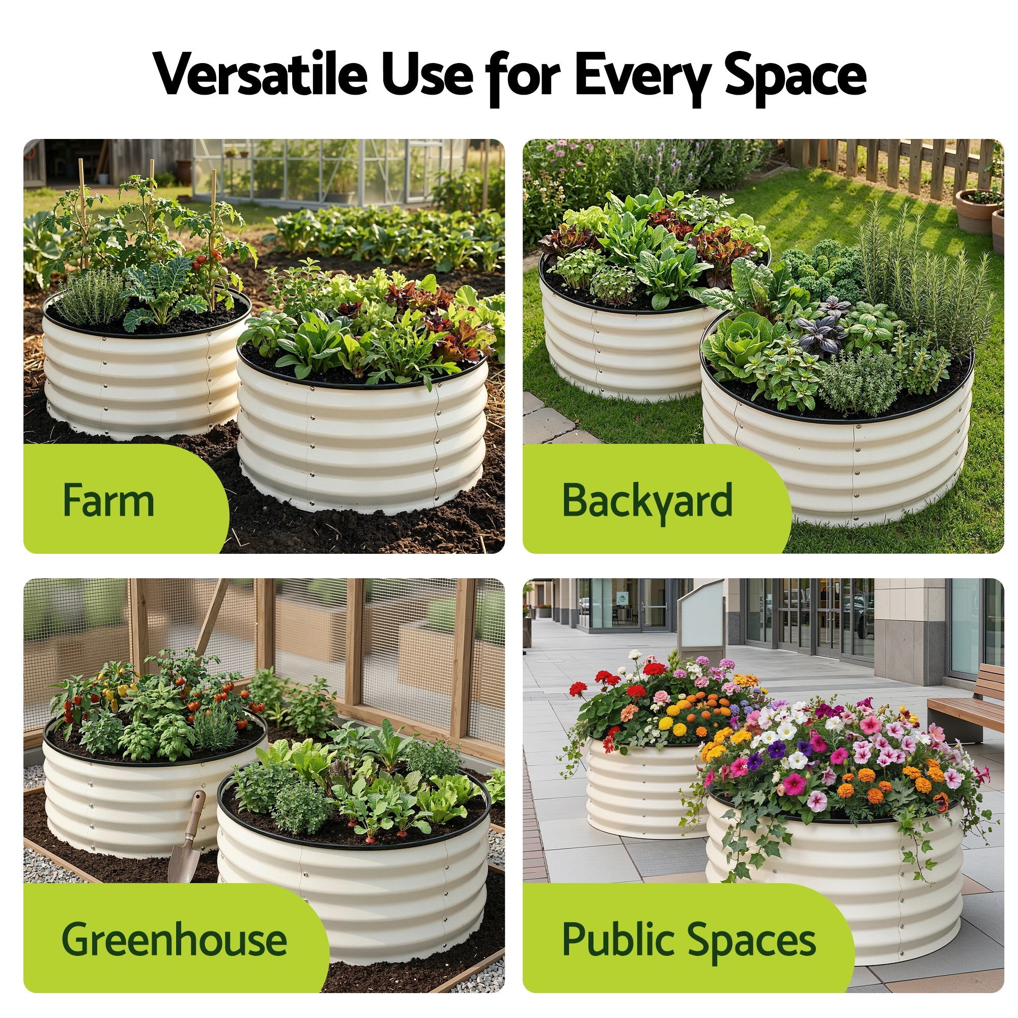 Round Raised Garden Bed 2 Pack Galvanised Planter Box Rust Resistant 60x60x30cm White - Home & Garden > Garden Beds > Garden Beds & Planters - Rivercity House & Home Co. (ABN 18 642 972 209) - Affordable Modern Furniture Australia