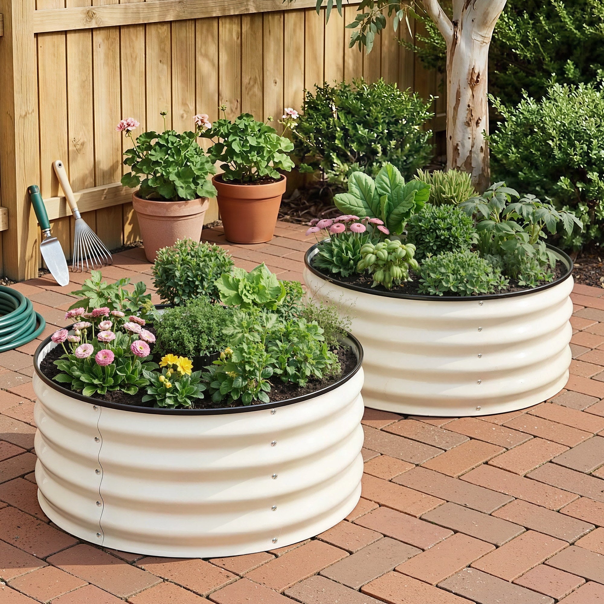 Round Raised Garden Bed 2 Pack Galvanised Planter Box Rust Resistant 60x60x30cm White - Home & Garden > Garden Beds > Garden Beds & Planters - Rivercity House & Home Co. (ABN 18 642 972 209) - Affordable Modern Furniture Australia