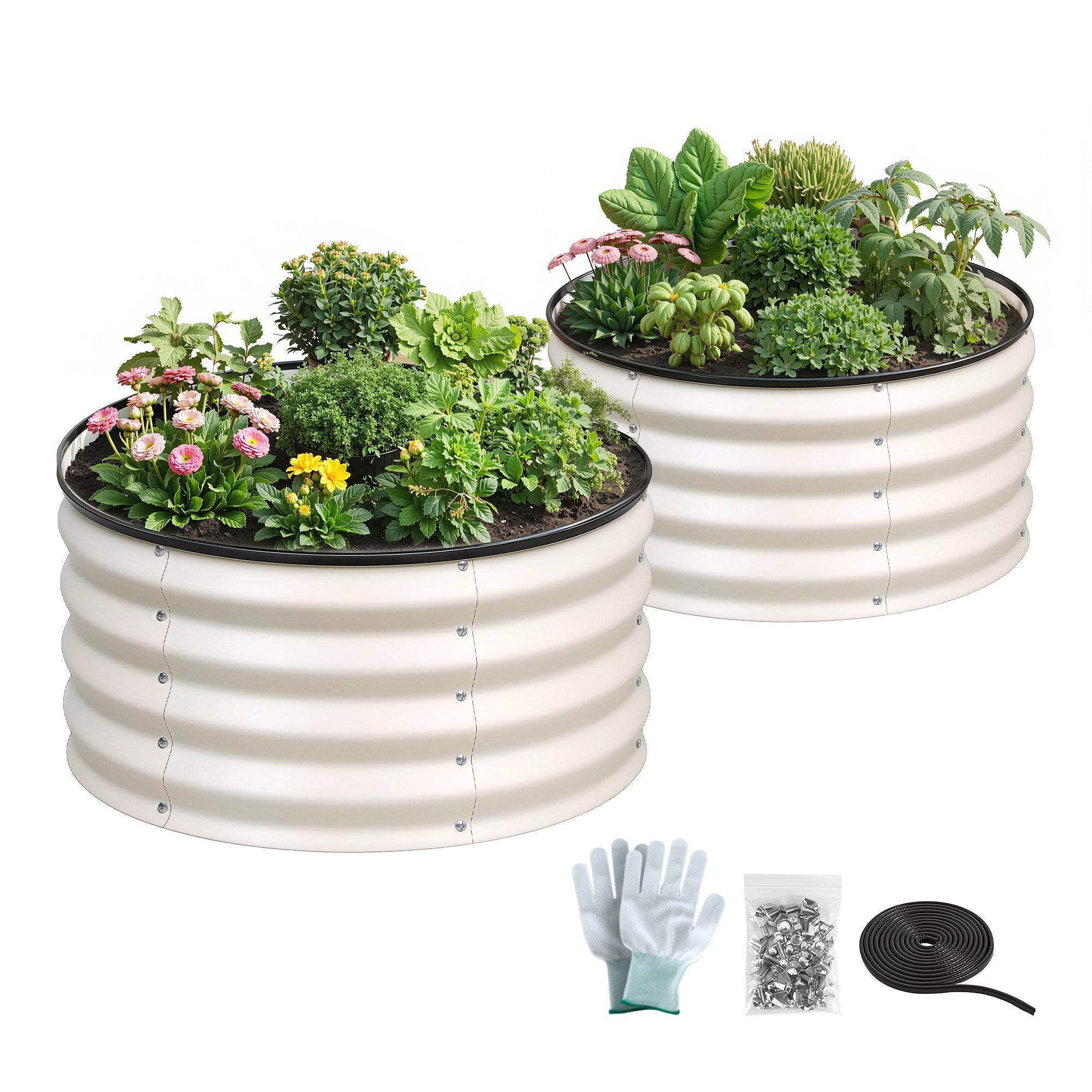 Round Raised Garden Bed 2 Pack Galvanised Planter Box Rust Resistant 60x60x30cm White - Home & Garden > Garden Beds > Garden Beds & Planters - Rivercity House & Home Co. (ABN 18 642 972 209) - Affordable Modern Furniture Australia
