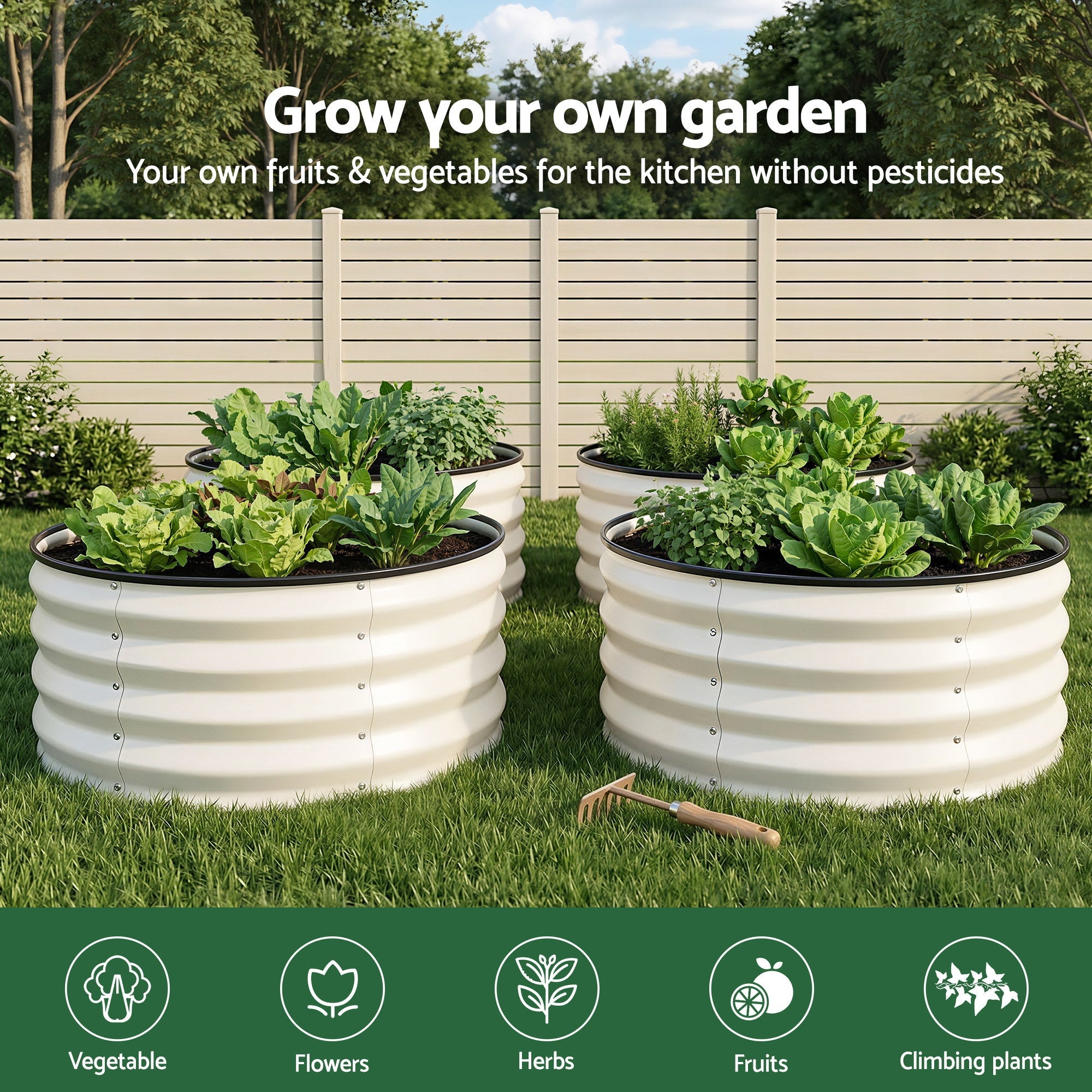 Round Raised Garden Bed 2 Pack Galvanised Planter Box Rust Resistant 60x60x30cm White - Home & Garden > Garden Beds > Garden Beds & Planters - Rivercity House & Home Co. (ABN 18 642 972 209) - Affordable Modern Furniture Australia