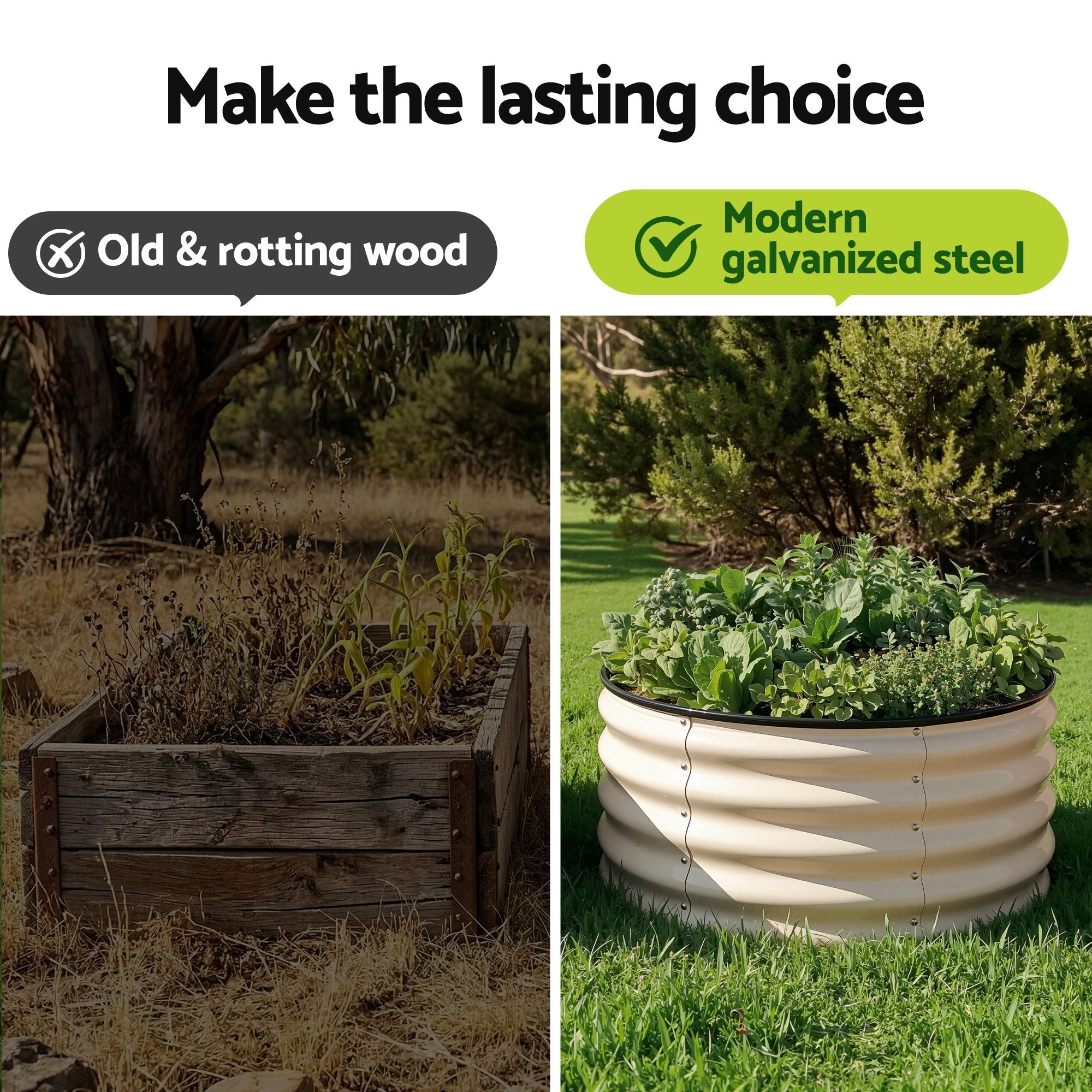 Round Raised Garden Bed 2 Pack Galvanised Planter Box Rust Resistant 60x60x30cm White - Home & Garden > Garden Beds > Garden Beds & Planters - Rivercity House & Home Co. (ABN 18 642 972 209) - Affordable Modern Furniture Australia
