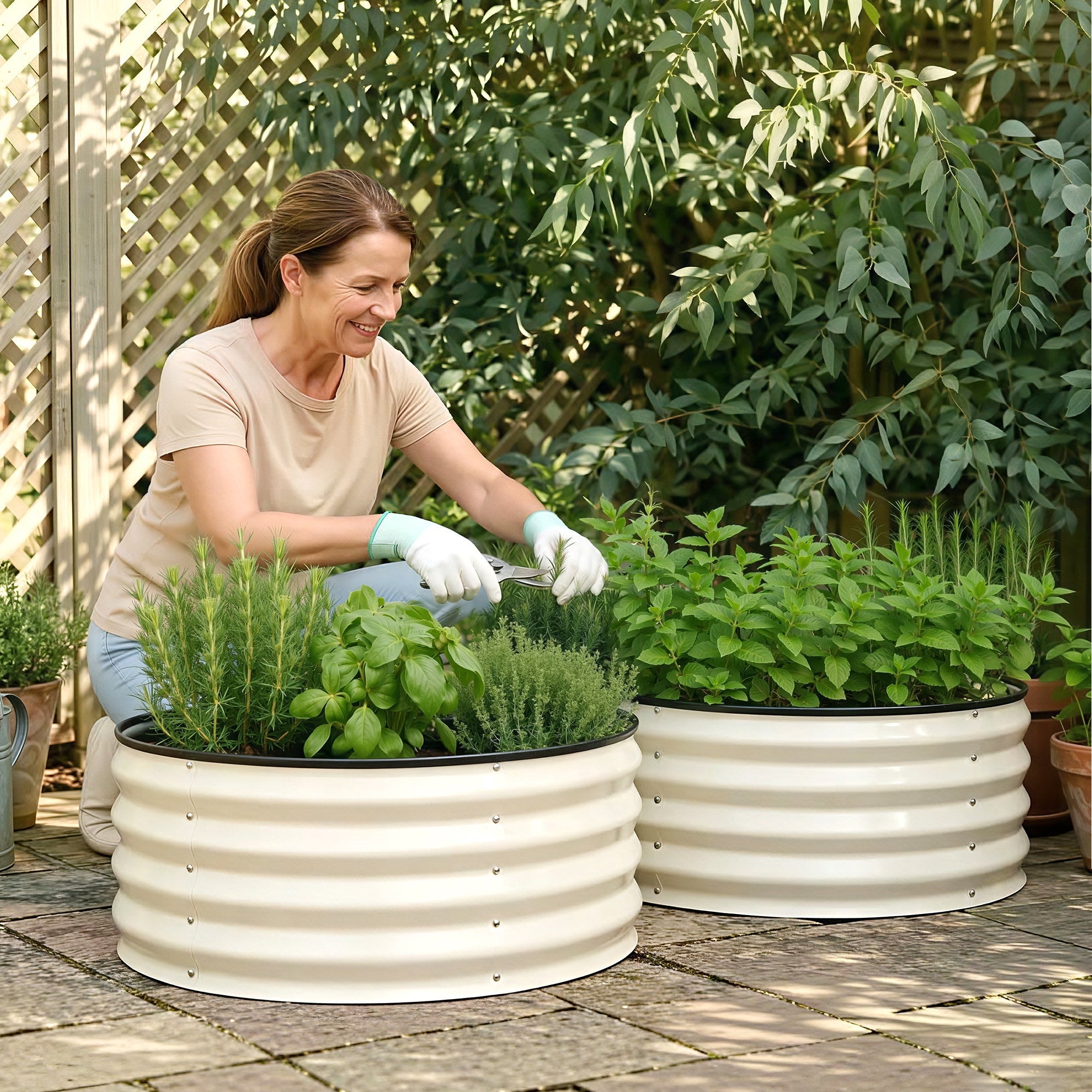 Round Raised Garden Bed 2 Pack Galvanised Planter Box Rust Resistant 60x60x30cm White - Home & Garden > Garden Beds > Garden Beds & Planters - Rivercity House & Home Co. (ABN 18 642 972 209) - Affordable Modern Furniture Australia