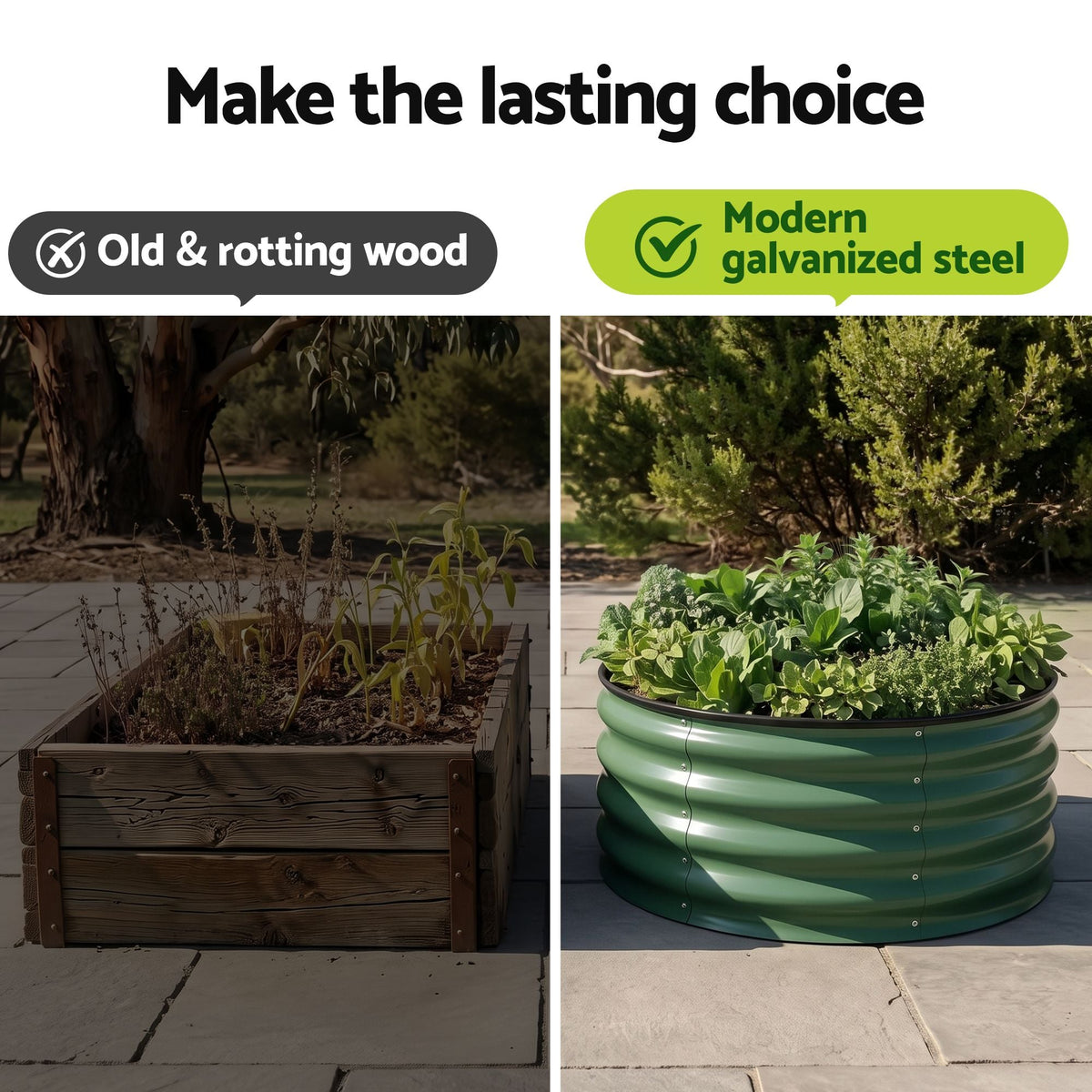 Round Raised Garden Bed 60x60x30cm 2 Pack Galvanised Planter Box - Green - Home & Garden > Garden Beds > Garden Beds & Planters - Rivercity House & Home Co. (ABN 18 642 972 209) - Affordable Modern Furniture Australia