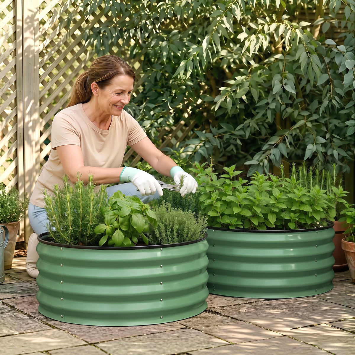 Round Raised Garden Bed 60x60x30cm 2 Pack Galvanised Planter Box - Green - Home & Garden > Garden Beds > Garden Beds & Planters - Rivercity House & Home Co. (ABN 18 642 972 209) - Affordable Modern Furniture Australia