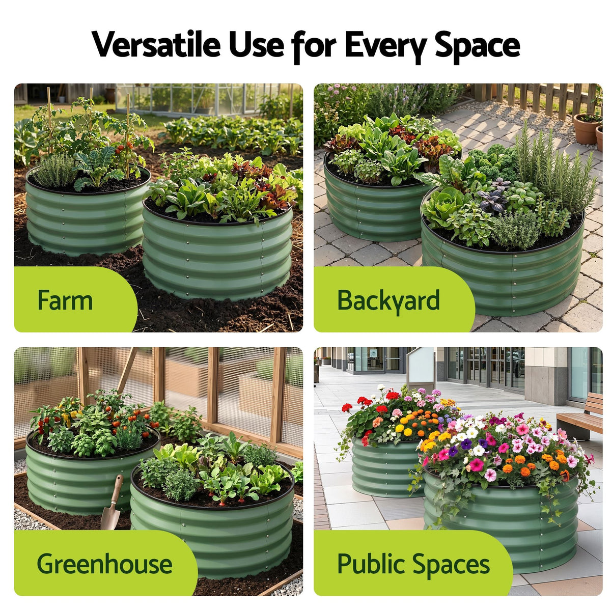 Round Raised Garden Bed 60x60x30cm 2 Pack Galvanised Planter Box - Green - Home & Garden > Garden Beds > Garden Beds & Planters - Rivercity House & Home Co. (ABN 18 642 972 209) - Affordable Modern Furniture Australia