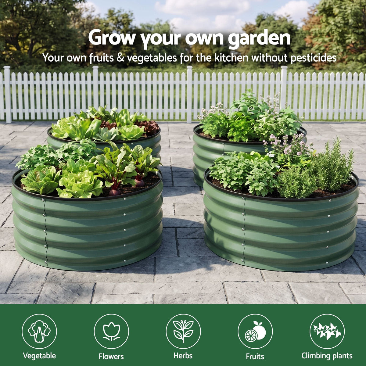 Round Raised Garden Bed 60x60x30cm 2 Pack Galvanised Planter Box - Green - Home & Garden > Garden Beds > Garden Beds & Planters - Rivercity House & Home Co. (ABN 18 642 972 209) - Affordable Modern Furniture Australia