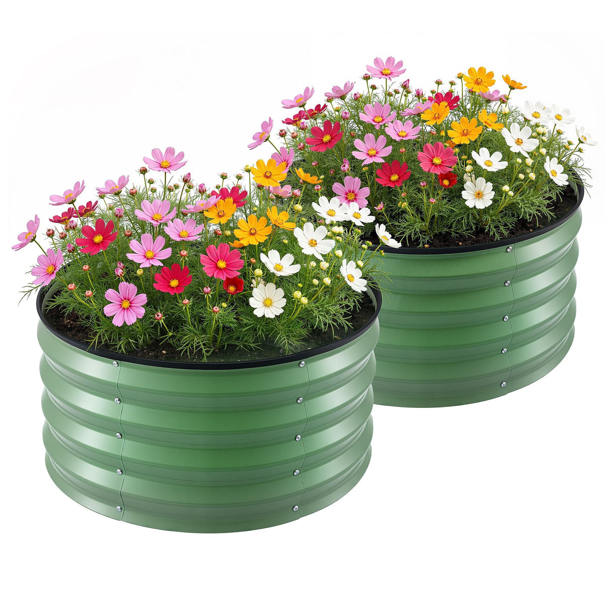 Round Raised Garden Bed 60x60x30cm 2 Pack Galvanised Planter Box - Green - Home & Garden > Garden Beds > Garden Beds & Planters - Rivercity House & Home Co. (ABN 18 642 972 209) - Affordable Modern Furniture Australia