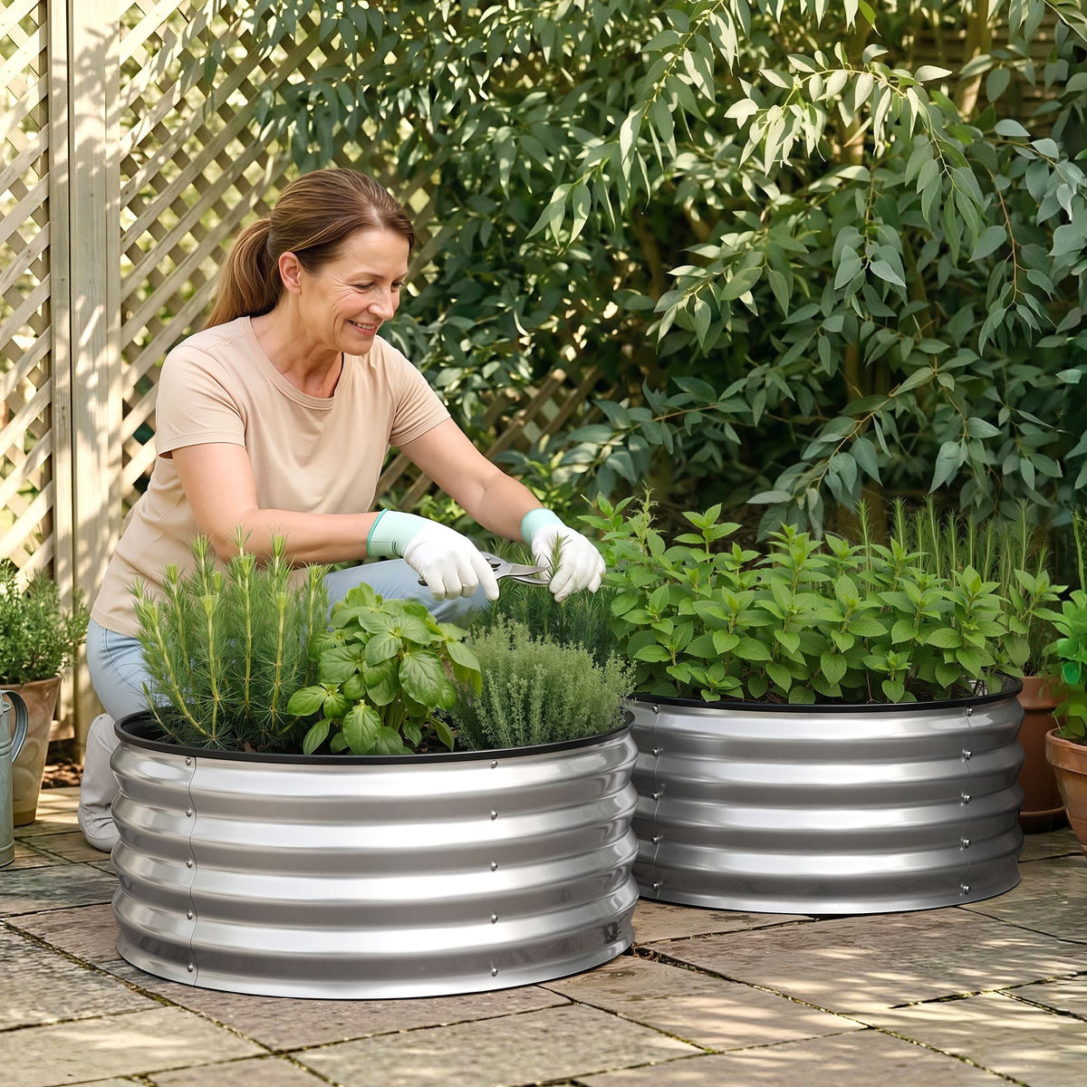 Round Raised Garden Bed 60x60x30cm 2 Pack Galvanised Planter Box - Silver - Home & Garden > Garden Beds > Garden Beds & Planters - Rivercity House & Home Co. (ABN 18 642 972 209) - Affordable Modern Furniture Australia