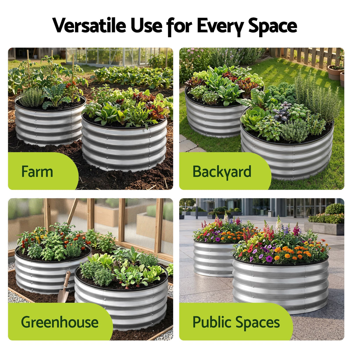 Round Raised Garden Bed 60x60x30cm 2 Pack Galvanised Planter Box - Silver - Home & Garden > Garden Beds > Garden Beds & Planters - Rivercity House & Home Co. (ABN 18 642 972 209) - Affordable Modern Furniture Australia