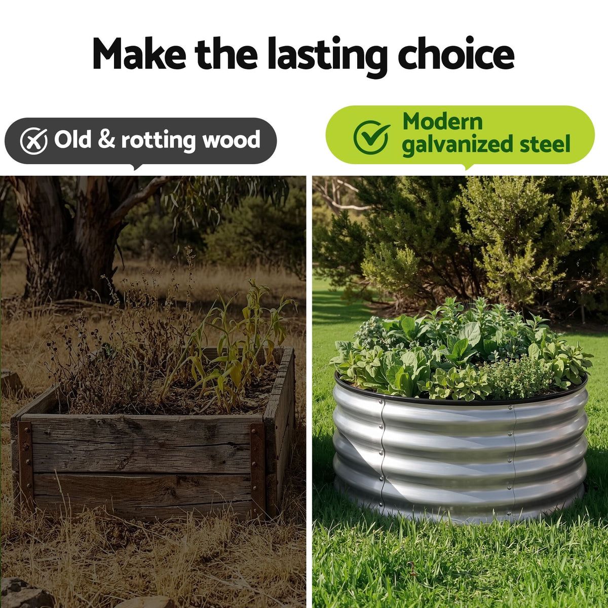 Round Raised Garden Bed 60x60x30cm 2 Pack Galvanised Planter Box - Silver - Home & Garden > Garden Beds > Garden Beds & Planters - Rivercity House & Home Co. (ABN 18 642 972 209) - Affordable Modern Furniture Australia