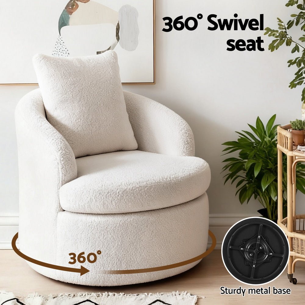 Round Swivel Armchair Extra Pillow White - Furniture > Bar Stools & Chairs > Arm Chairs & Recliners - Rivercity House & Home Co. (ABN 18 642 972 209) - Affordable Modern Furniture Australia