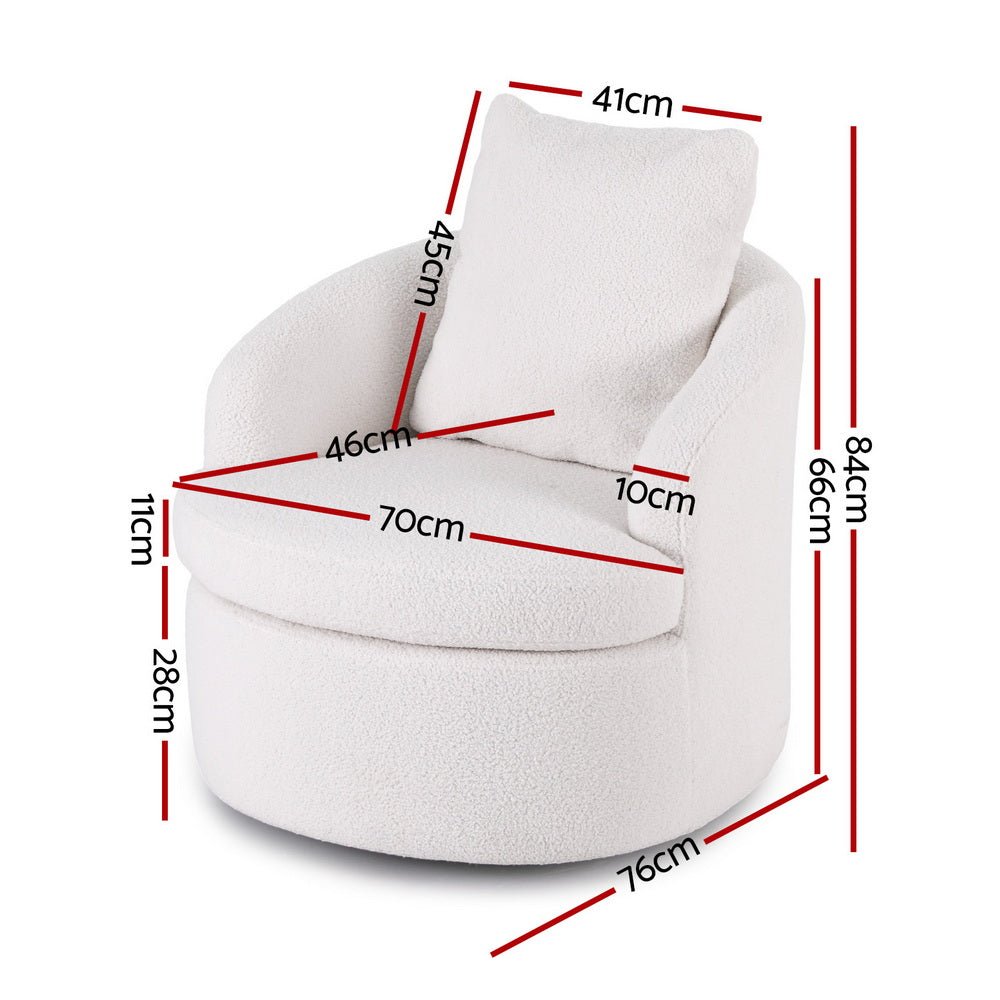 Round Swivel Armchair Extra Pillow White - Furniture > Bar Stools & Chairs > Arm Chairs & Recliners - Rivercity House & Home Co. (ABN 18 642 972 209) - Affordable Modern Furniture Australia
