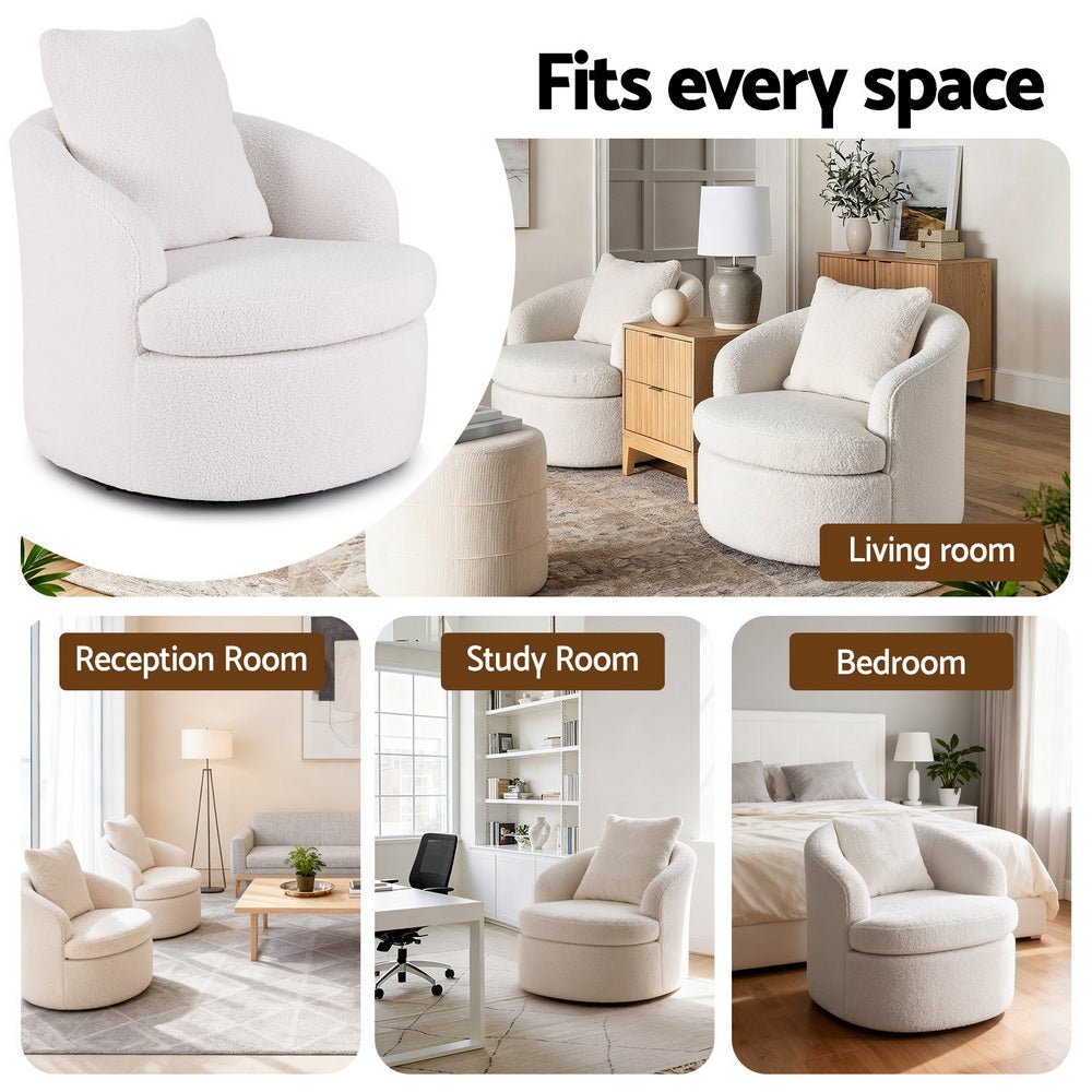 Round Swivel Armchair Extra Pillow White - Furniture > Bar Stools & Chairs > Arm Chairs & Recliners - Rivercity House & Home Co. (ABN 18 642 972 209) - Affordable Modern Furniture Australia