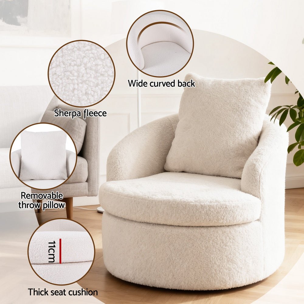 Round Swivel Armchair Extra Pillow White - Furniture > Bar Stools & Chairs > Arm Chairs & Recliners - Rivercity House & Home Co. (ABN 18 642 972 209) - Affordable Modern Furniture Australia