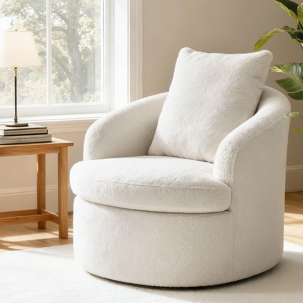 Round Swivel Armchair Extra Pillow White - Furniture > Bar Stools & Chairs > Arm Chairs & Recliners - Rivercity House & Home Co. (ABN 18 642 972 209) - Affordable Modern Furniture Australia
