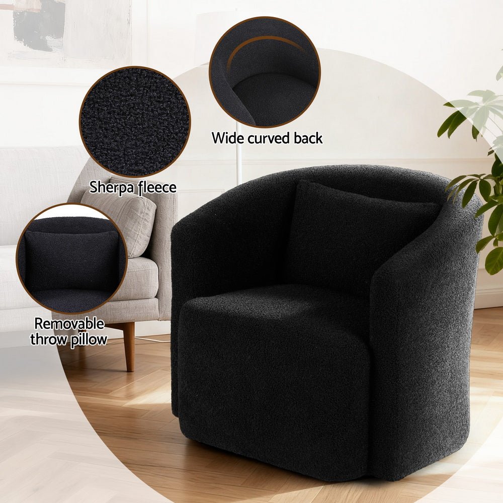 Round Swivel Armchair Sherpa Fleece Black - Furniture > Bar Stools & Chairs > Arm Chairs & Recliners - Rivercity House & Home Co. (ABN 18 642 972 209) - Affordable Modern Furniture Australia