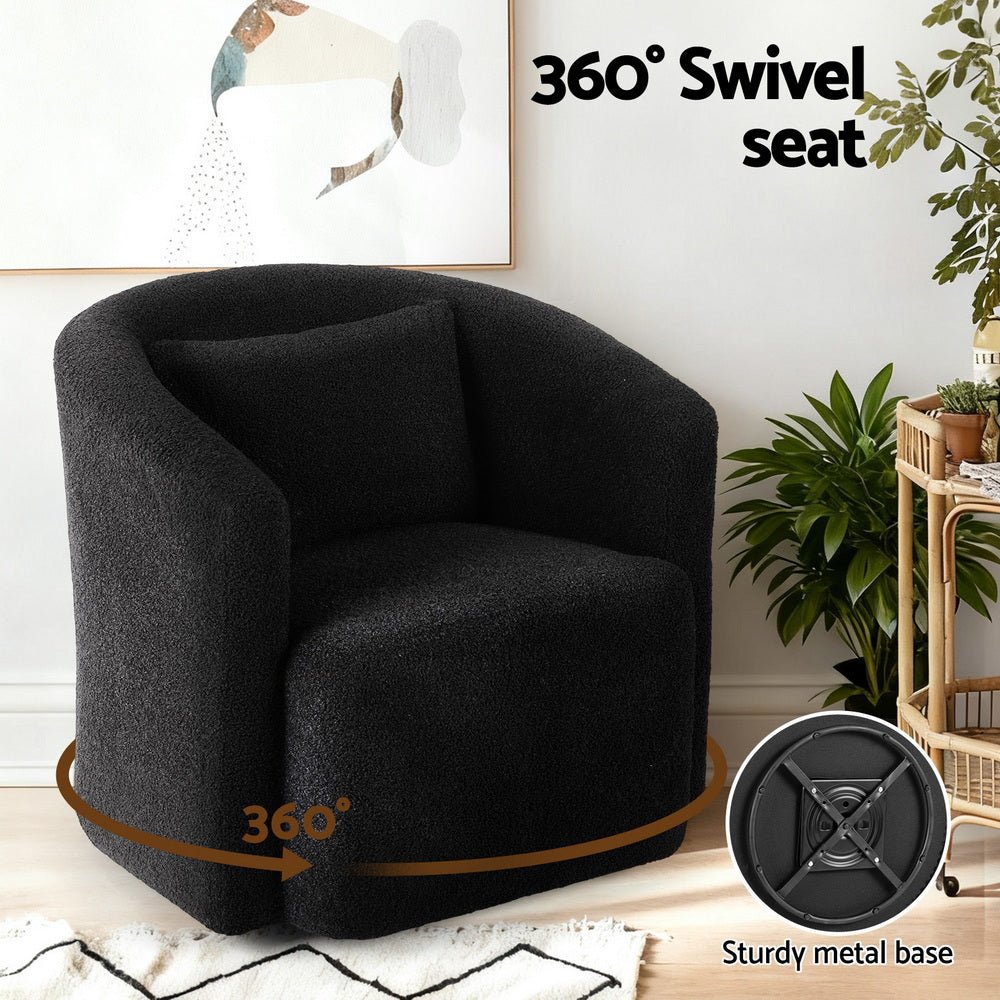 Round Swivel Armchair Sherpa Fleece Black - Furniture > Bar Stools & Chairs > Arm Chairs & Recliners - Rivercity House & Home Co. (ABN 18 642 972 209) - Affordable Modern Furniture Australia