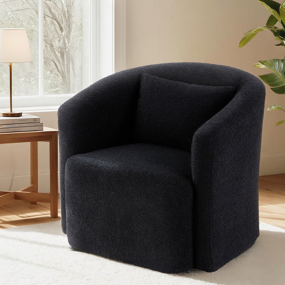 Round Swivel Armchair Sherpa Fleece Black - Furniture > Bar Stools & Chairs > Arm Chairs & Recliners - Rivercity House & Home Co. (ABN 18 642 972 209) - Affordable Modern Furniture Australia