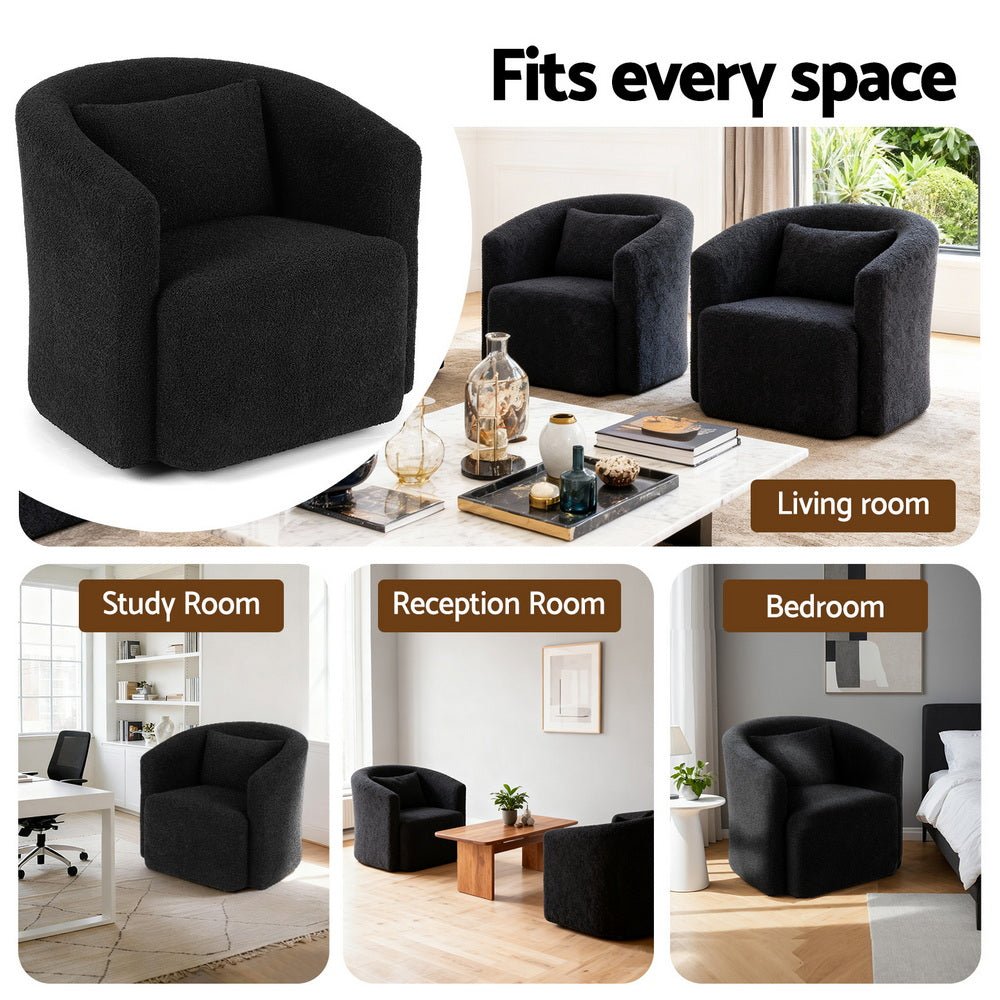 Round Swivel Armchair Sherpa Fleece Black - Furniture > Bar Stools & Chairs > Arm Chairs & Recliners - Rivercity House & Home Co. (ABN 18 642 972 209) - Affordable Modern Furniture Australia