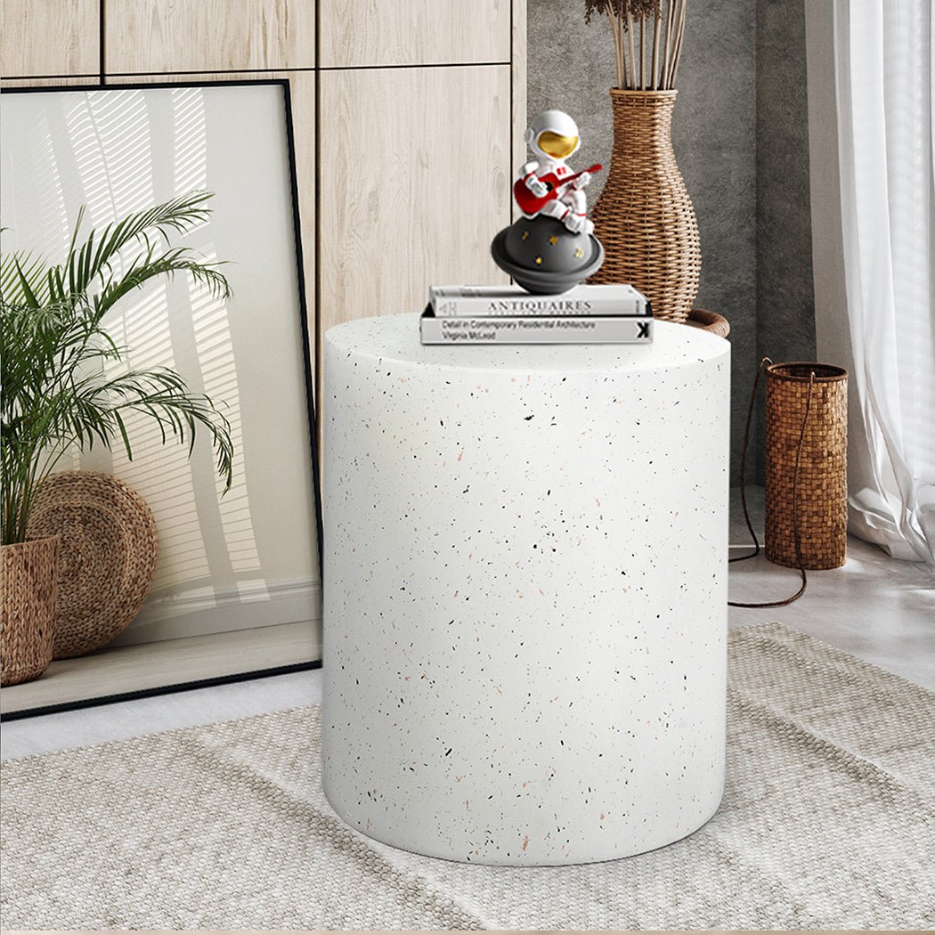 Round Terrazzo Side Table 39.5cm x 47cm - Beige - Rivercity House & Home Co. (ABN 18 642 972 209) - Affordable Modern Furniture Australia