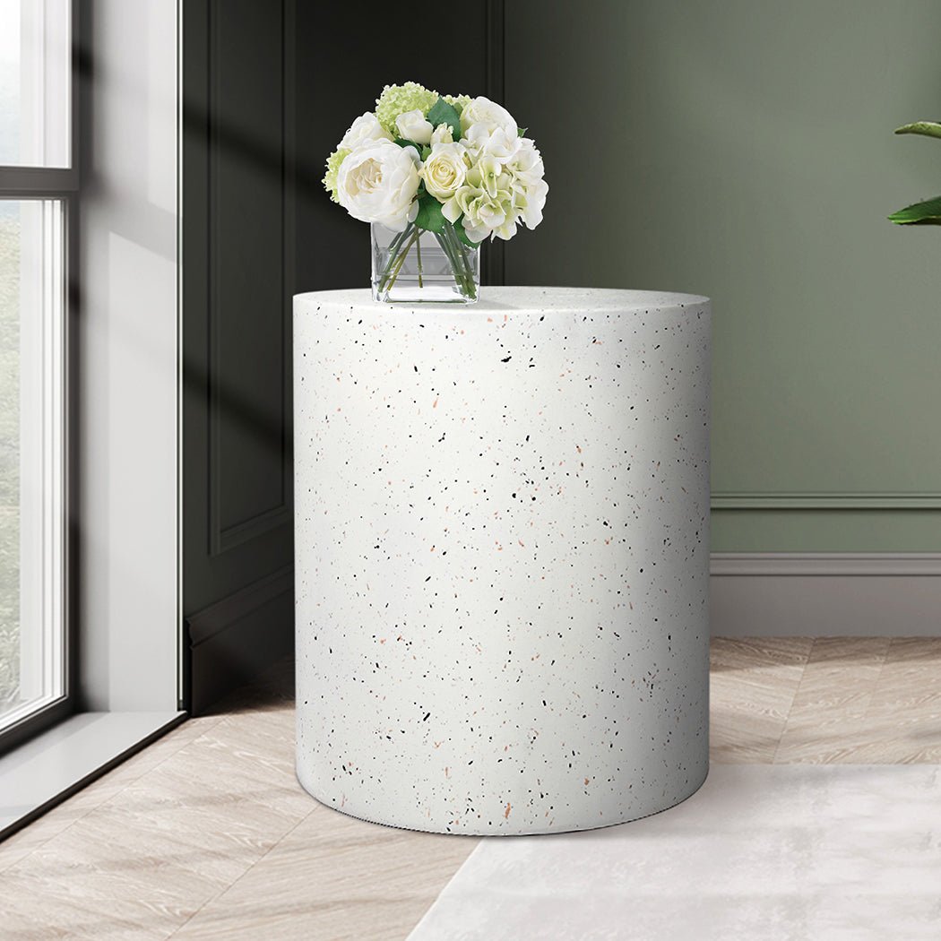 Round Terrazzo Side Table 39.5cm x 47cm - Beige - Rivercity House & Home Co. (ABN 18 642 972 209) - Affordable Modern Furniture Australia