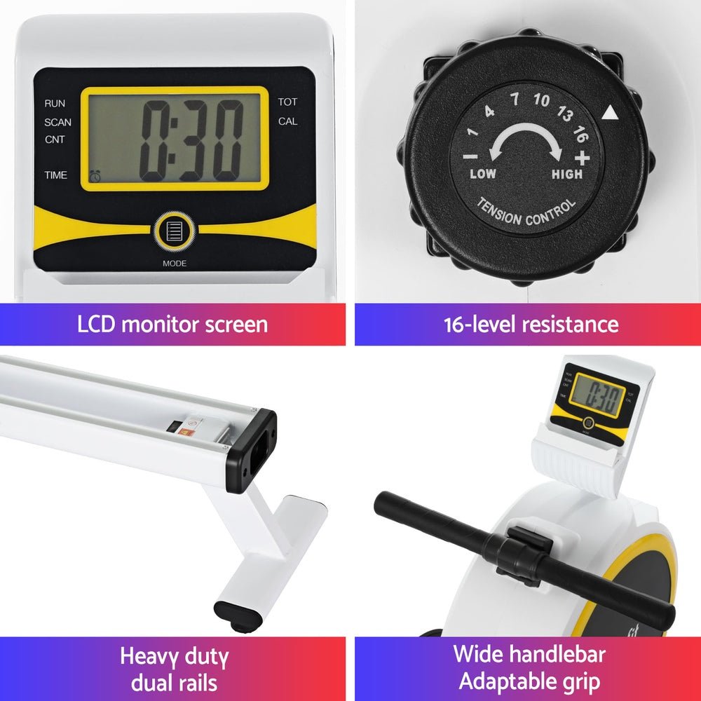 Rowing Machine 16 Levels Magnetic Rower Home Gym Cardio Workout - Sports & Fitness > Exercise, Gym and Fitness - Rivercity House & Home Co. (ABN 18 642 972 209) - Affordable Modern Furniture Australia