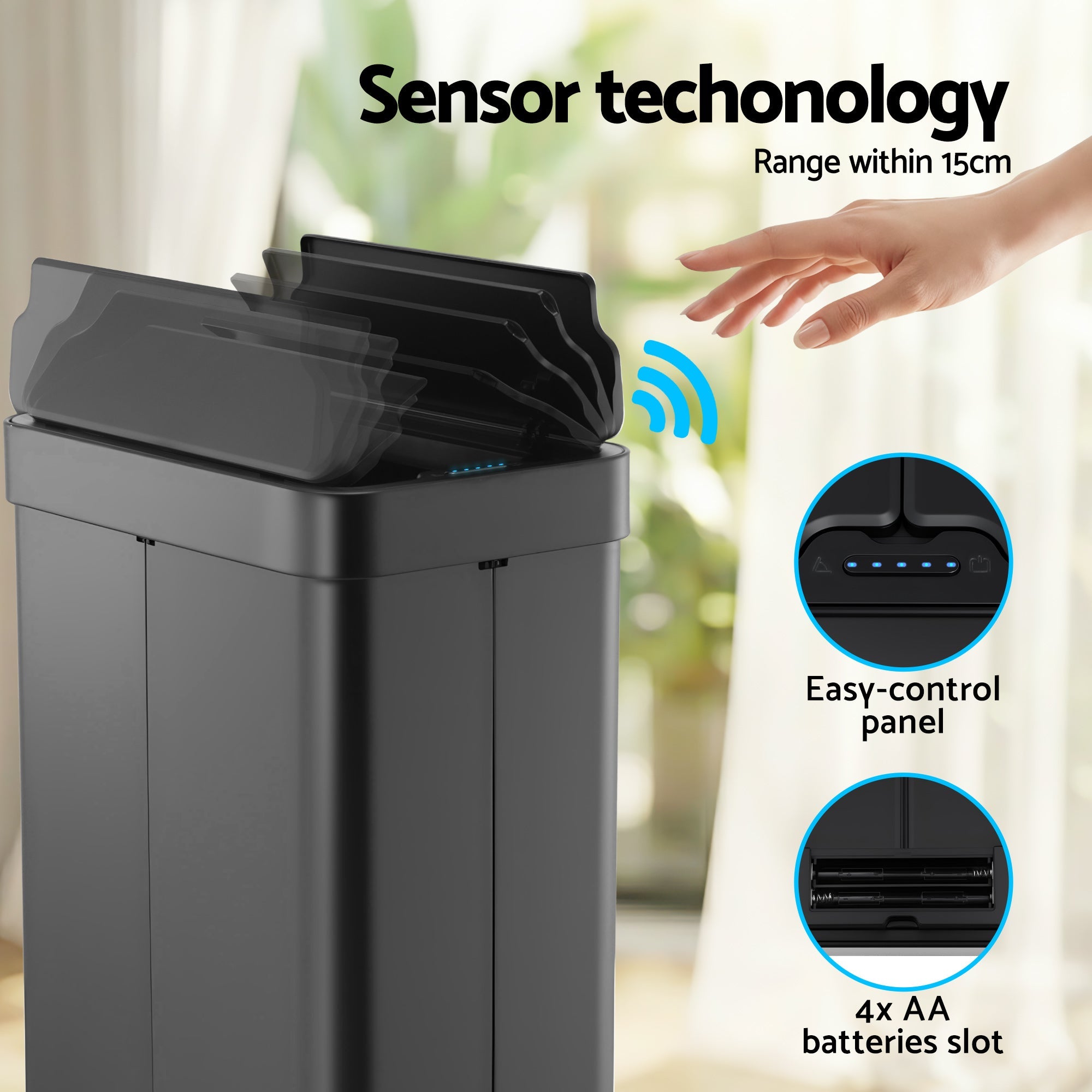 Rubbish Bin 70L Automatic Sensor Kitchen Bin, Slim Smart Garbage Can Touchless Rectangular with Liner Holder, Fully Closed Lid for Bedroom, Bathroom, Living Room, Black - Home & Garden > Kitchen Bins > Automatic Bins - Rivercity House & Home Co. (ABN 18 642 972 209) - Affordable Modern Furniture Australia