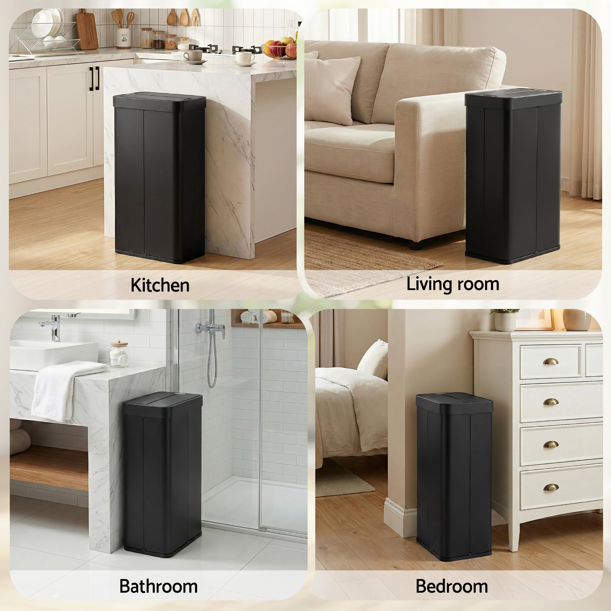Rubbish Bin 70L Automatic Sensor Kitchen Bin, Slim Smart Garbage Can Touchless Rectangular with Liner Holder, Fully Closed Lid for Bedroom, Bathroom, Living Room, Black - Home & Garden > Kitchen Bins > Automatic Bins - Rivercity House & Home Co. (ABN 18 642 972 209) - Affordable Modern Furniture Australia