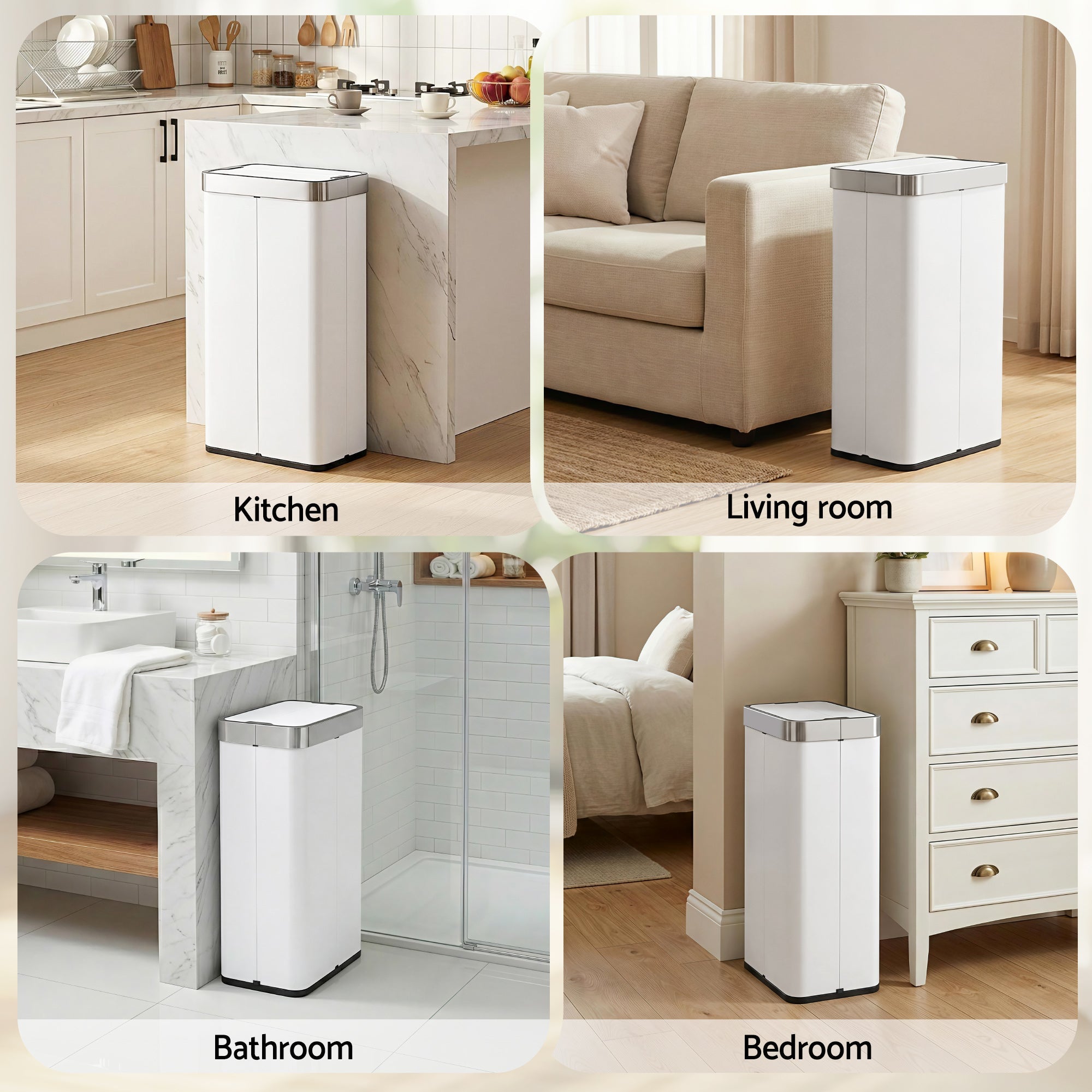 Rubbish Bin 70L Automatic Sensor Kitchen Bin, Slim Smart Garbage Can Touchless Rectangular with Liner Holder, Fully Closed Lid for Bedroom, Bathroom, Living Room, White - Home & Garden > Kitchen Bins > Automatic Bins - Rivercity House & Home Co. (ABN 18 642 972 209) - Affordable Modern Furniture Australia