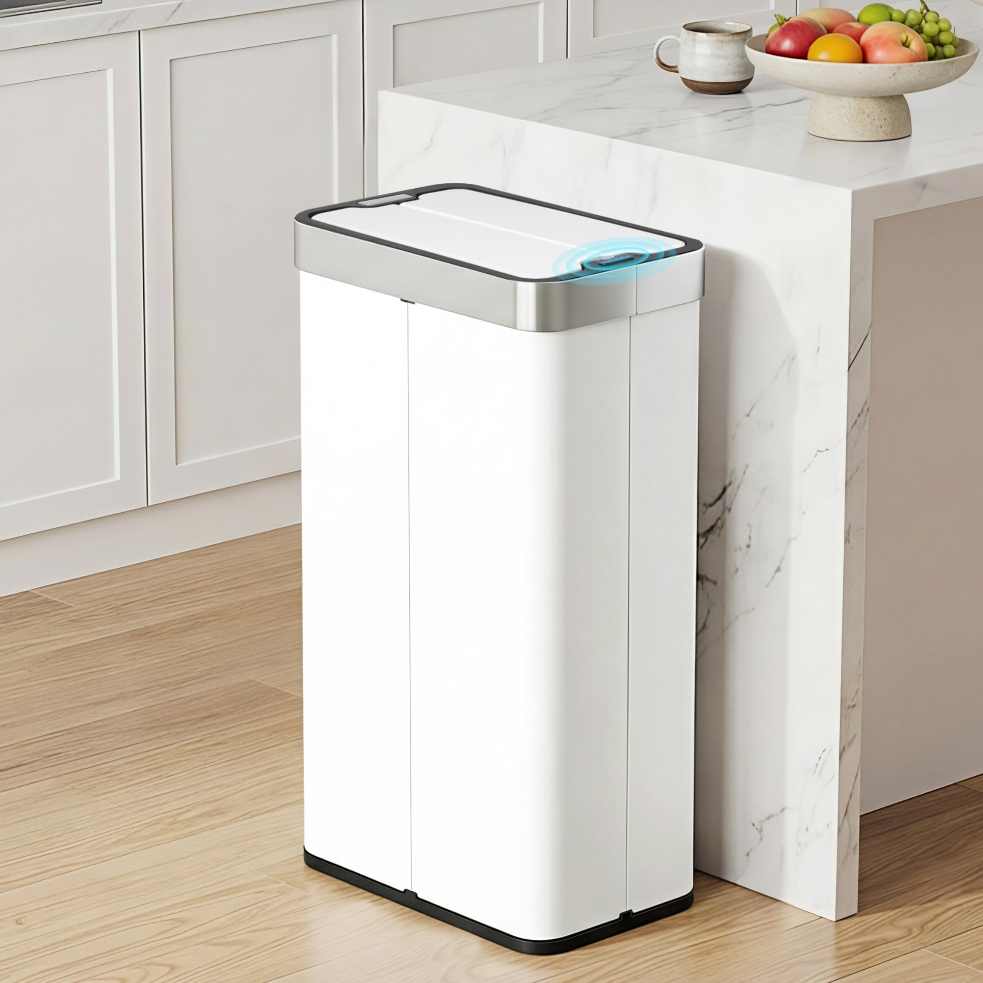 Rubbish Bin 70L Automatic Sensor Kitchen Bin, Slim Smart Garbage Can Touchless Rectangular with Liner Holder, Fully Closed Lid for Bedroom, Bathroom, Living Room, White - Home & Garden > Kitchen Bins > Automatic Bins - Rivercity House & Home Co. (ABN 18 642 972 209) - Affordable Modern Furniture Australia