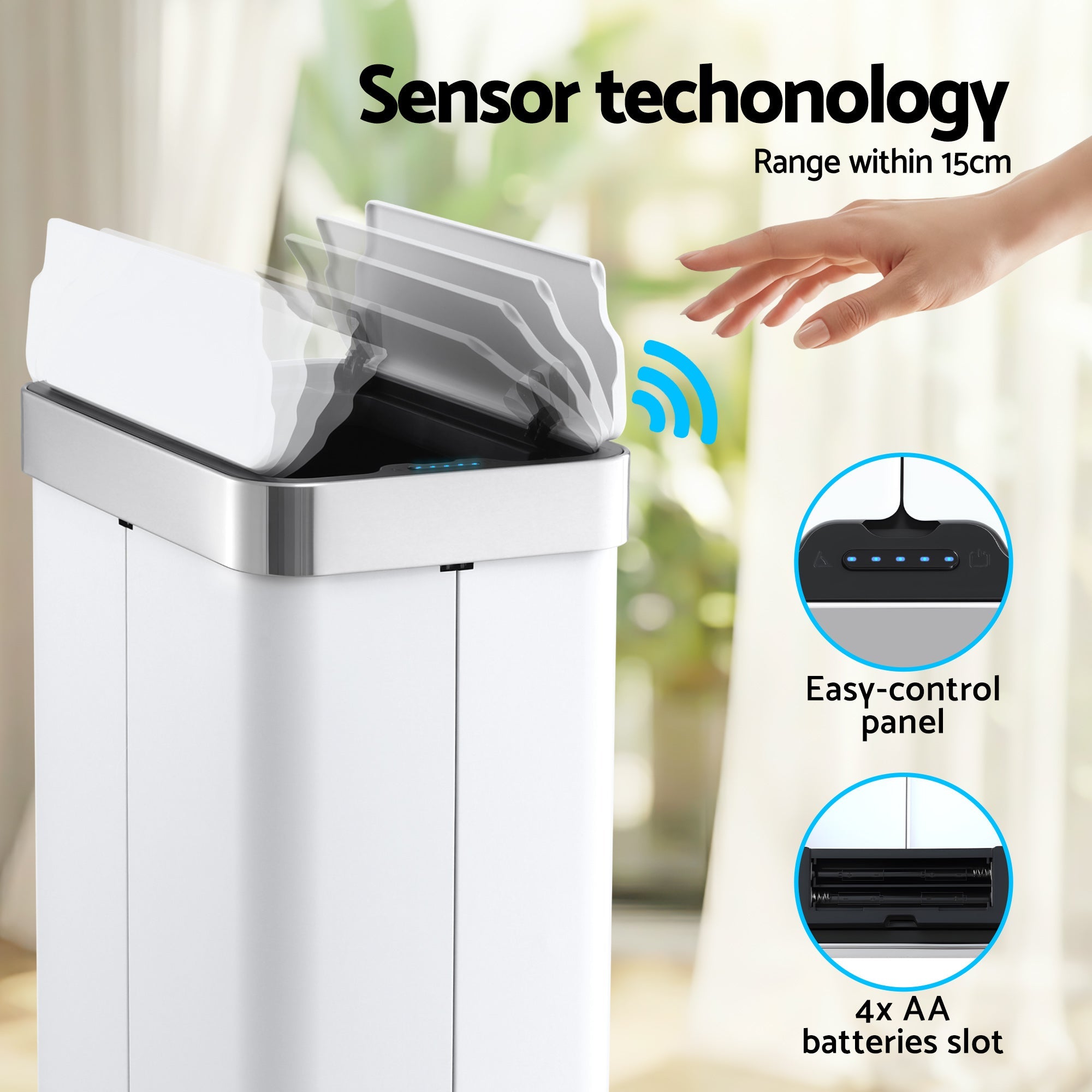 Rubbish Bin 70L Automatic Sensor Kitchen Bin, Slim Smart Garbage Can Touchless Rectangular with Liner Holder, Fully Closed Lid for Bedroom, Bathroom, Living Room, White - Home & Garden > Kitchen Bins > Automatic Bins - Rivercity House & Home Co. (ABN 18 642 972 209) - Affordable Modern Furniture Australia