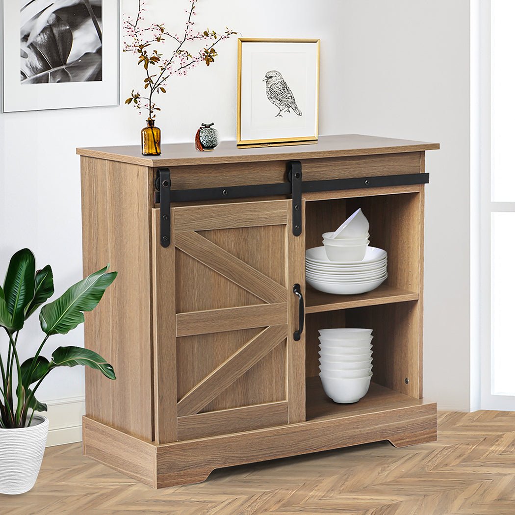 Rustic Buffet Sideboard Storage Cabinet with Sliding Door - Natural - Rivercity House & Home Co. (ABN 18 642 972 209) - Affordable Modern Furniture Australia