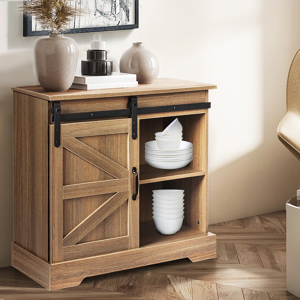 Rustic Buffet Sideboard Storage Cabinet with Sliding Door - Natural - Rivercity House & Home Co. (ABN 18 642 972 209) - Affordable Modern Furniture Australia