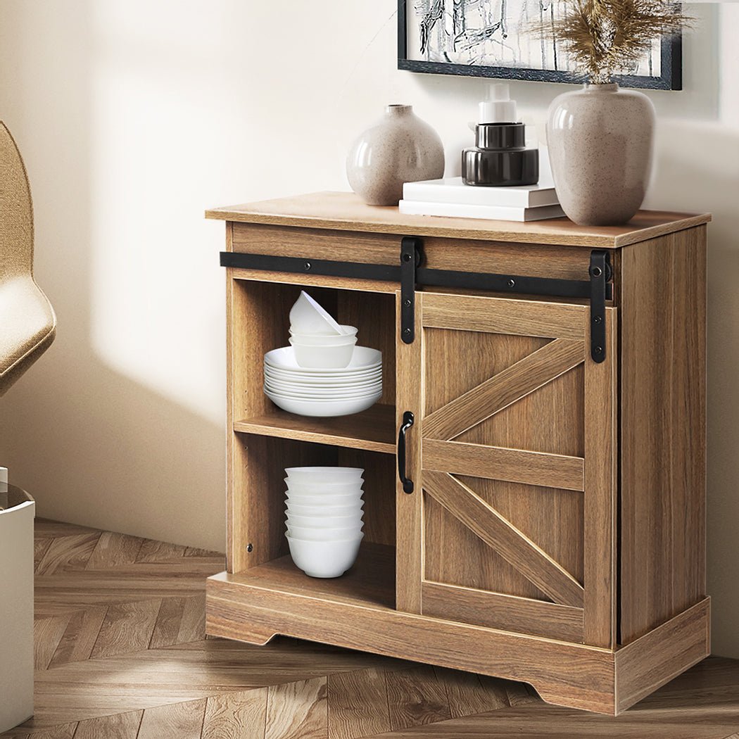 Rustic Buffet Sideboard Storage Cabinet with Sliding Door - Natural - Rivercity House & Home Co. (ABN 18 642 972 209) - Affordable Modern Furniture Australia