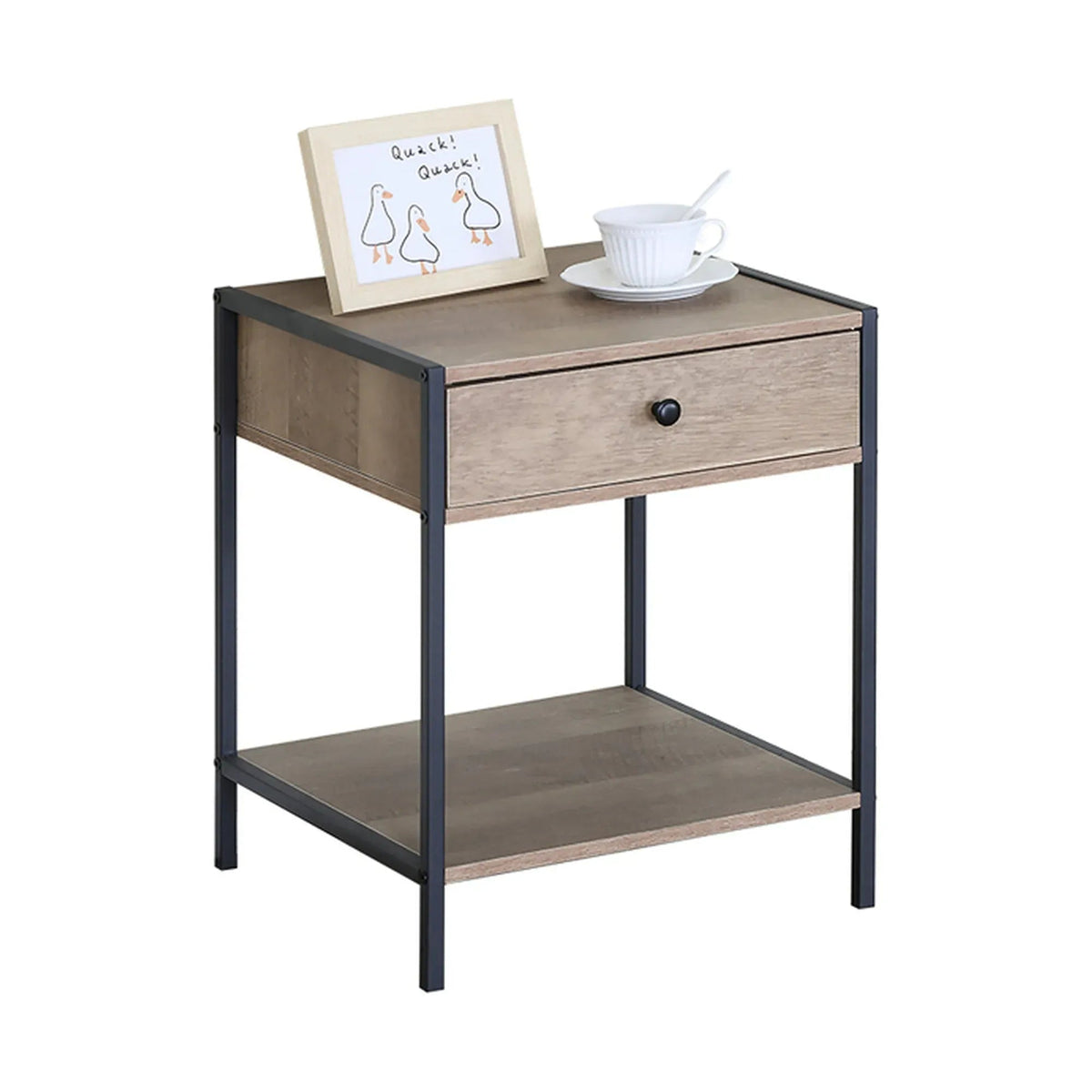 Rustic Steel Frame Bedside Table with Drawer and Shelf - Brown - Furniture > Bedroom > Bedside Tables - Rivercity House & Home Co. (ABN 18 642 972 209) - Affordable Modern Furniture Australia