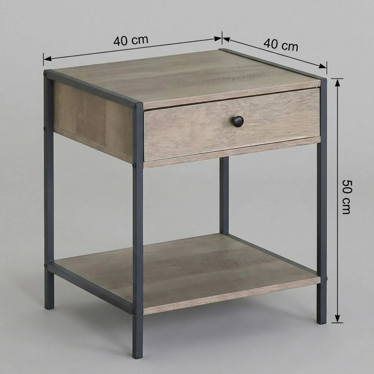 Rustic Steel Frame Bedside Table with Drawer and Shelf - Brown - Furniture > Bedroom > Bedside Tables - Rivercity House & Home Co. (ABN 18 642 972 209) - Affordable Modern Furniture Australia