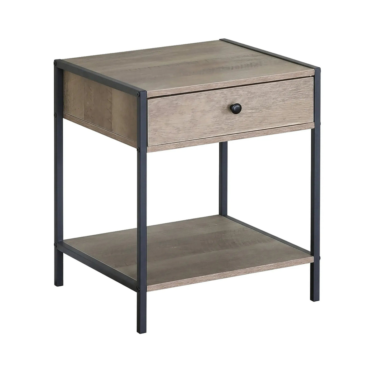 Rustic Steel Frame Bedside Table with Drawer and Shelf - Brown - Furniture > Bedroom > Bedside Tables - Rivercity House & Home Co. (ABN 18 642 972 209) - Affordable Modern Furniture Australia