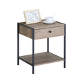 Rustic Steel Frame Bedside Table with Drawer and Shelf - Brown