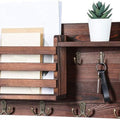 Rustic Wood Wall Mounted Key and Mail Organiser with Shelf, Letter Slot & 6 Hooks for Entryway - Natural Wood