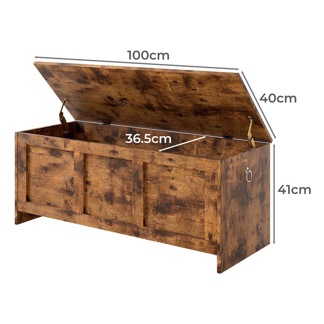 Rustic Wooden Storage Bench Cabinet 100cm x 40cm x 41cm - Rustic Brown - Rivercity House & Home Co. (ABN 18 642 972 209) - Affordable Modern Furniture Australia
